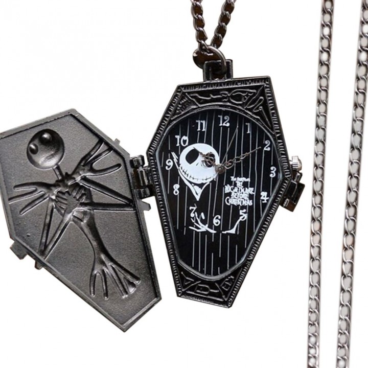 Casual Vintage Flip Quartz Pocket Watch Neck Pendant Corpse Pattern with Chain