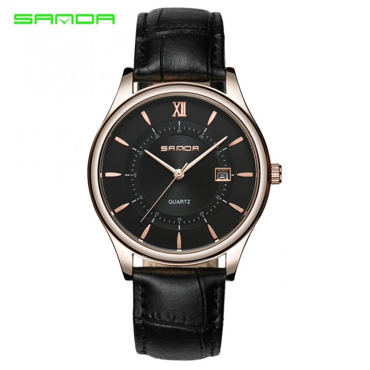 Water Resistant Quartz Watch with Calendar Function with Leather Band for Men