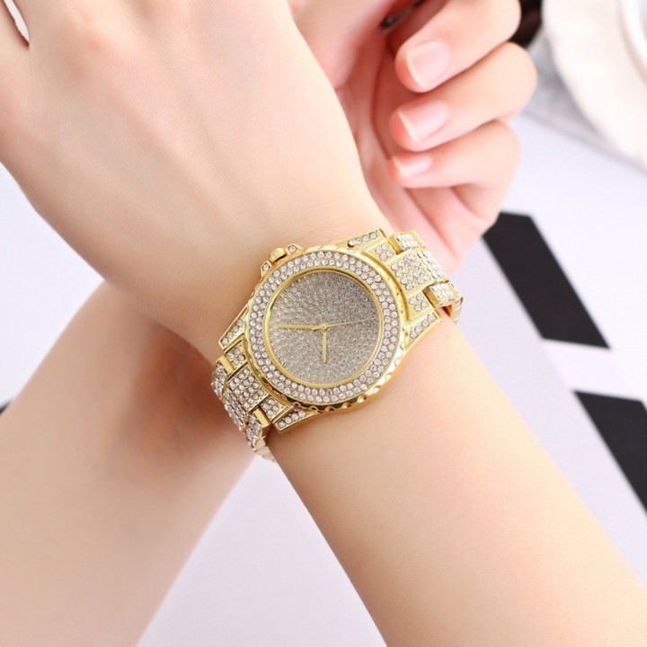Luxury Design Full of Shiny Rhinestone Quartz Movement Wrist Watches Woman