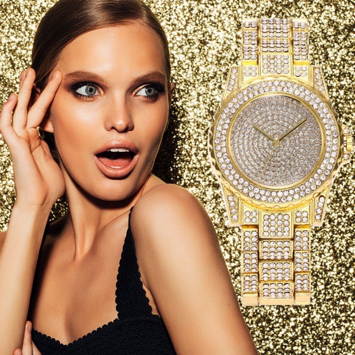 Luxury Design Full of Shiny Rhinestone Quartz Movement Wrist Watches Woman