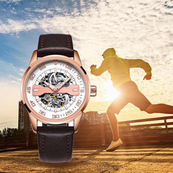 OCHSTIN 62002 Genuine Leather Men Automatic Mechanical Wrist Watch Waterproof