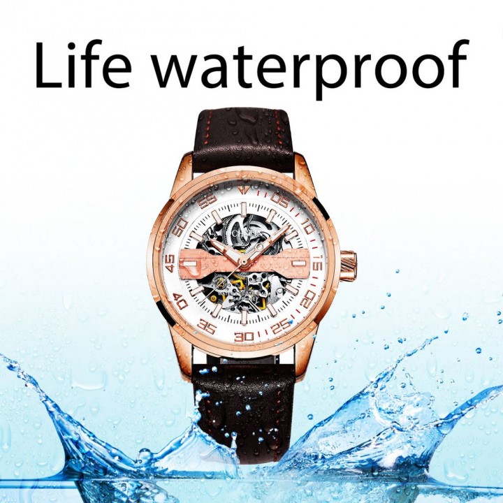 OCHSTIN 62002 Genuine Leather Men Automatic Mechanical Wrist Watch Waterproof