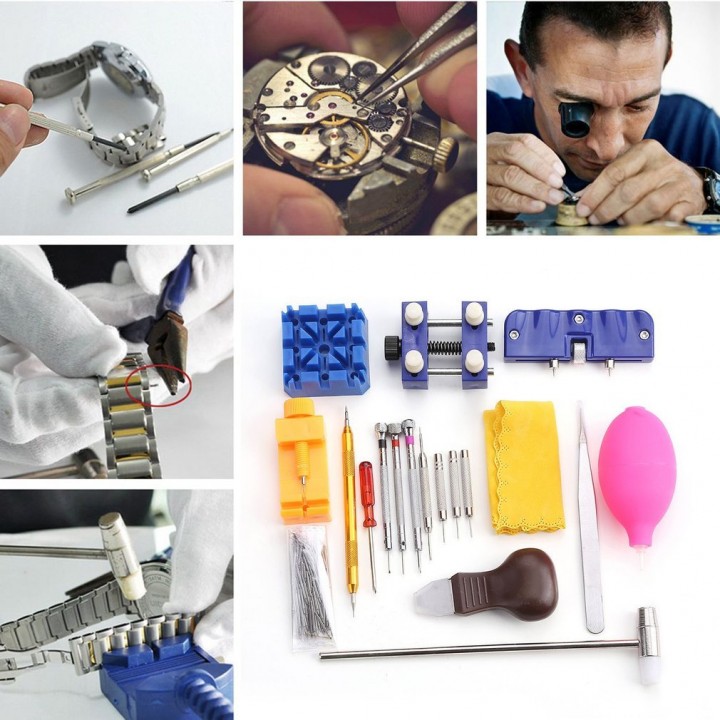 126PCS Watch Repair Tool Kit With Blue Storage Bag Case Holder Tweezer Set