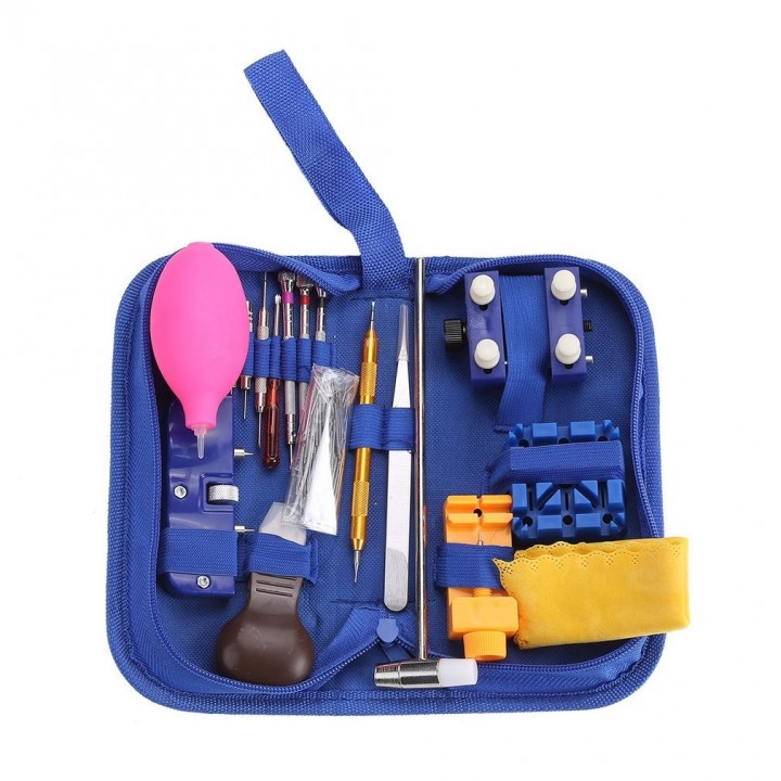 126PCS Watch Repair Tool Kit With Blue Storage Bag Case Holder Tweezer Set