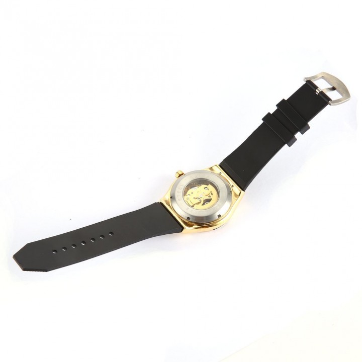 Men Automatic Mechanical Watch Silicone Wristwatch Gold Dial Wrist Watch