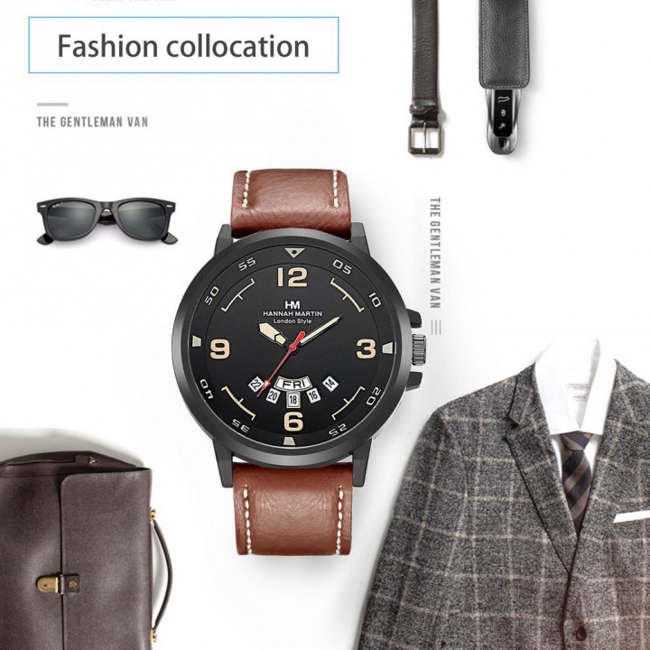 Man Watch With Calendar Function Hannah Martin Casual Sports Quartz Wristwatch