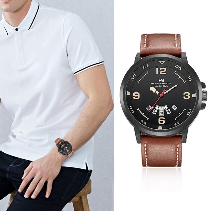 Man Watch With Calendar Function Hannah Martin Casual Sports Quartz Wristwatch