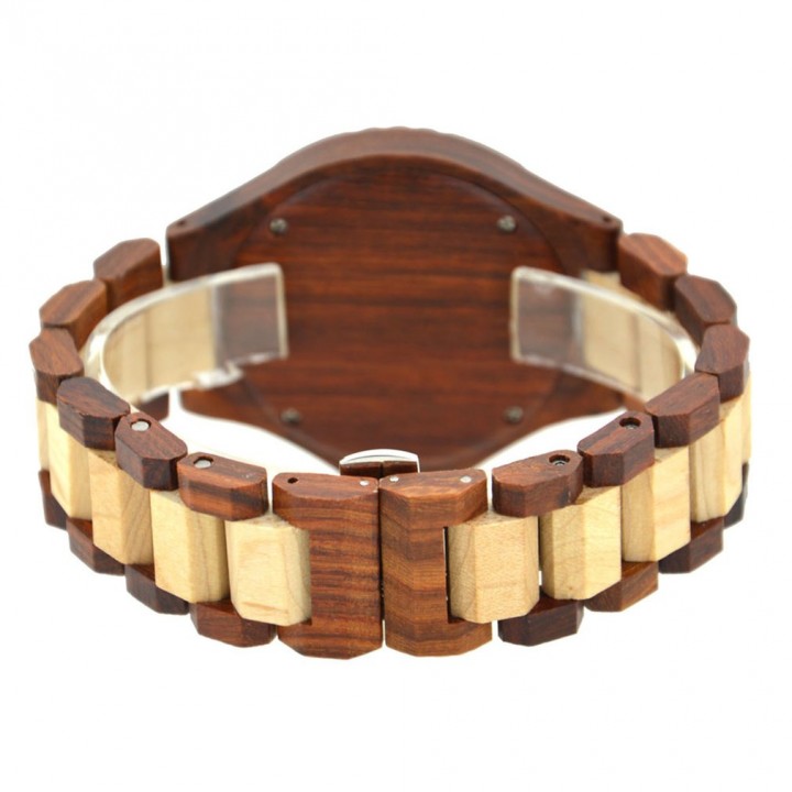BEWELL 100BG Wooden Quartz Movement Luminous Waterproof Lovers Wristwatch