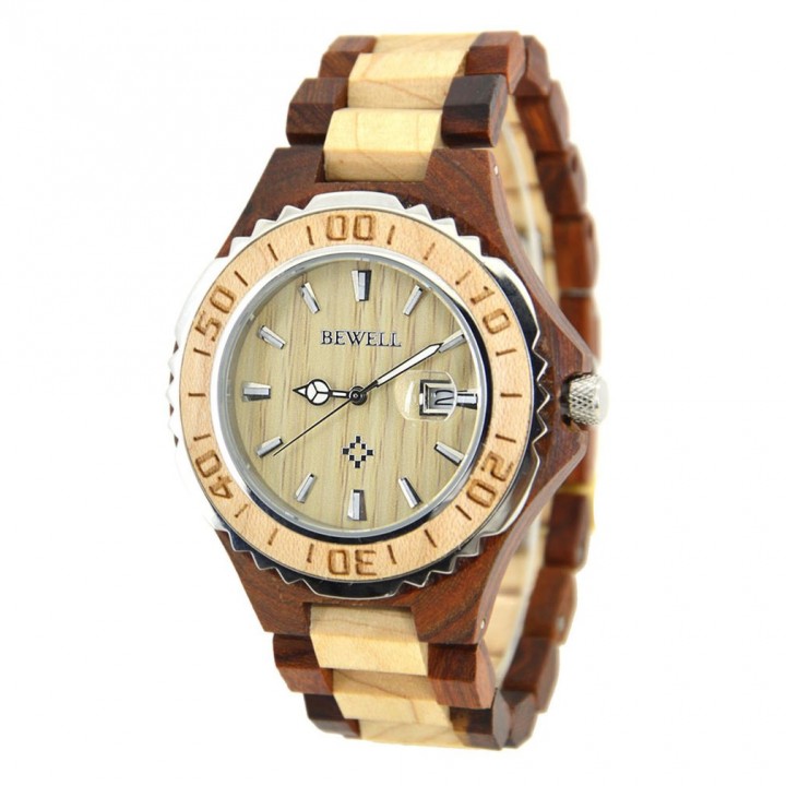 BEWELL 100BG Wooden Quartz Movement Luminous Waterproof Lovers Wristwatch