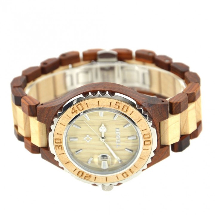 BEWELL 100BG Wooden Quartz Movement Luminous Waterproof Lovers Wristwatch