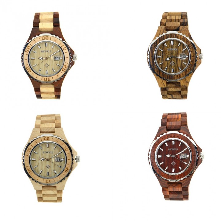 BEWELL 100BG Wooden Quartz Movement Luminous Waterproof Lovers Wristwatch