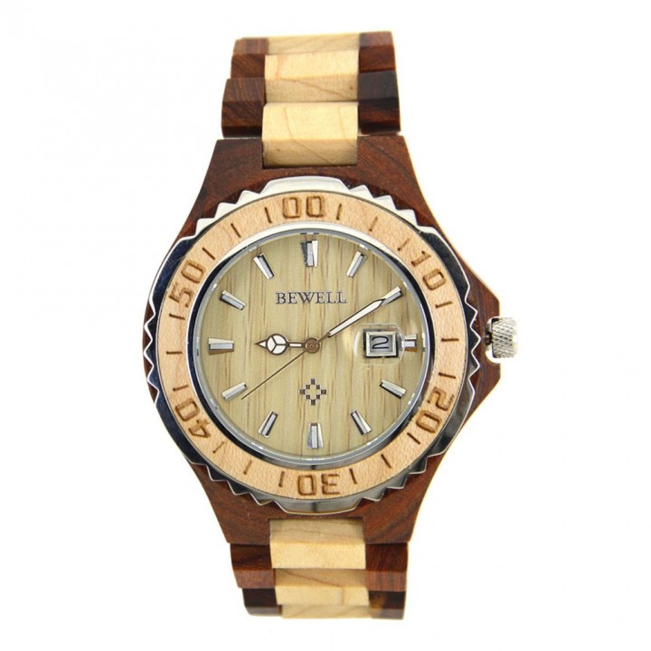 BEWELL 100BG Wooden Quartz Movement Luminous Waterproof Lovers Wristwatch