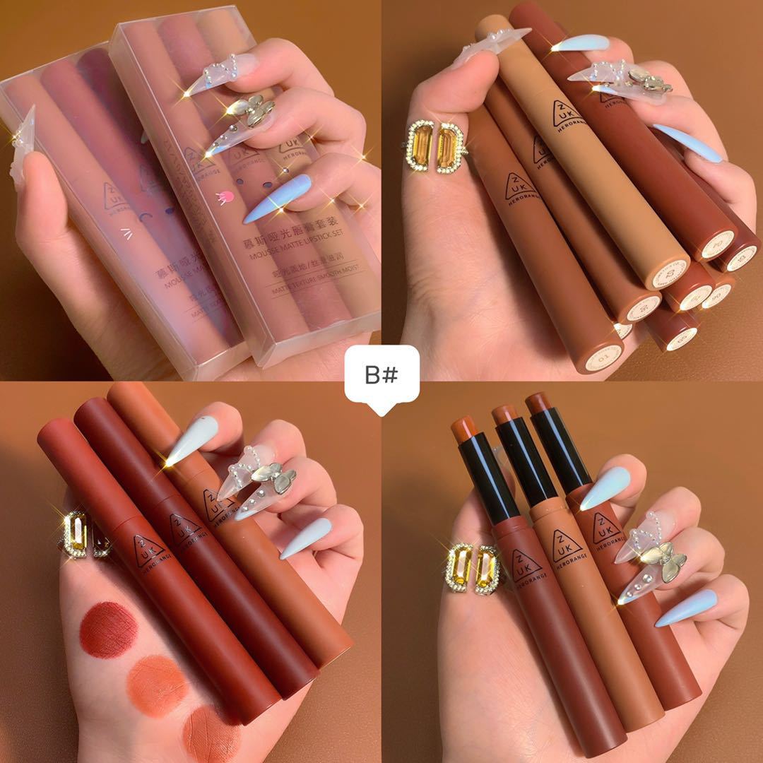 Gift box with 3-color lipstick thin pipe smoke pipe Lip Glaze matte fog lipstick set view 2