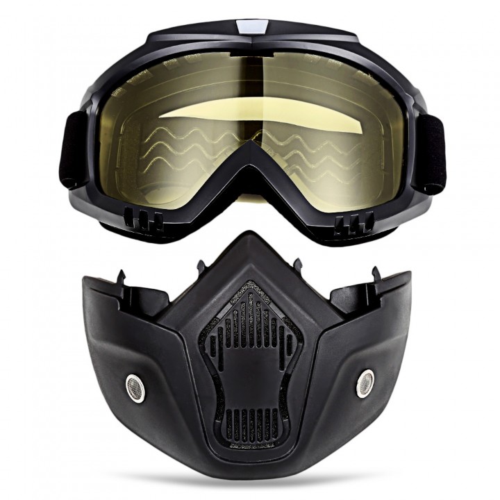 ROBESBON Motorcycl Goggles with Detachable Mask and Mouth Filter Harley Style Protect Padding Helmet