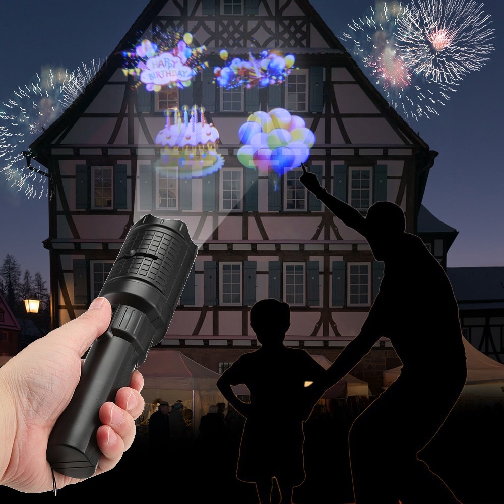 Handheld LED Flashlight Projection Lamp with 4 Slide Cards