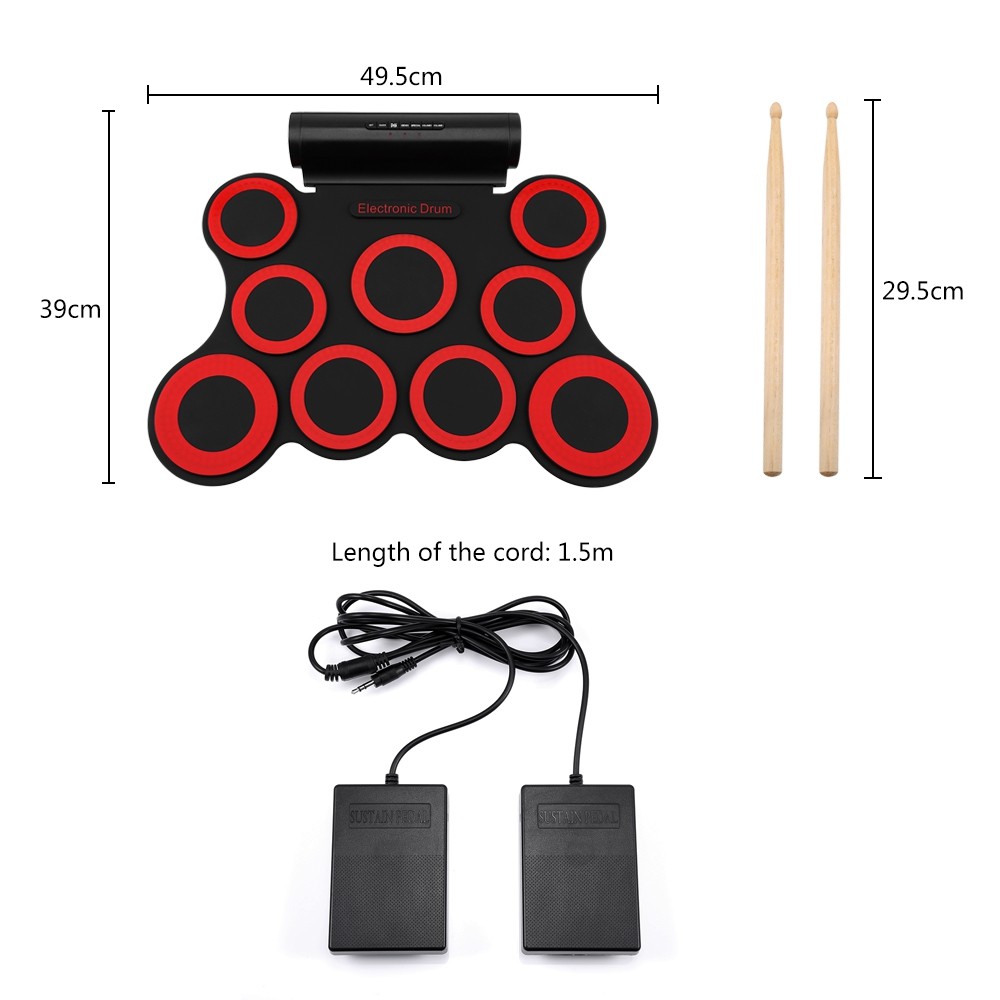 G3001 Table-top Electronic Drum Foldable Rubber-coated Water-resistant Pedals Sticks
