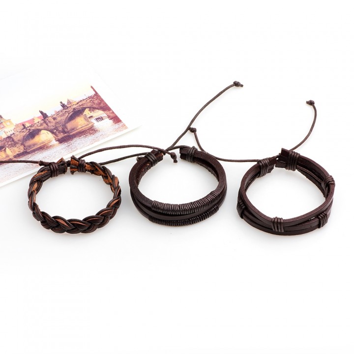 3 Pcs Fashion Leather Braided Bracelet