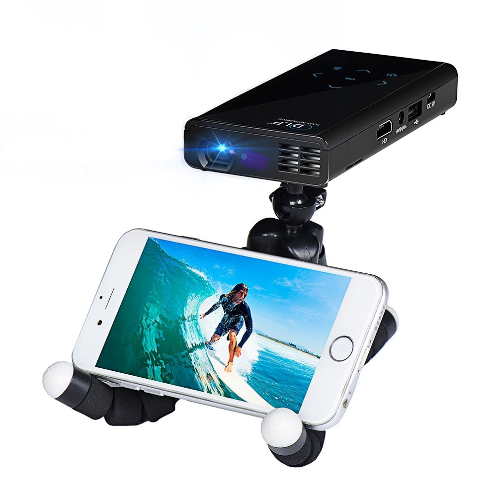 E06S 120 Lumens 854 x 480 Pixels Android4.4.2 DLP WiFi Bluetooth Projector Support HDMI AV USB Mini SD Card Slot for Home Theater Business - 1GB RAM 4GB ROM