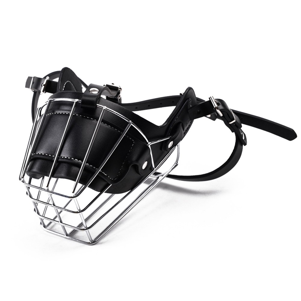 Adjustable Leather Iron Cage Dog Muzzle Mask for Anti-bite