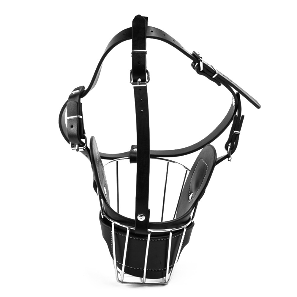 Adjustable Leather Iron Cage Dog Muzzle Mask for Anti-bite