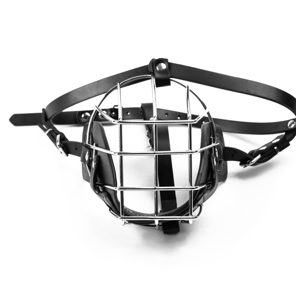 Adjustable Leather Iron Cage Dog Muzzle Mask for Anti-bite