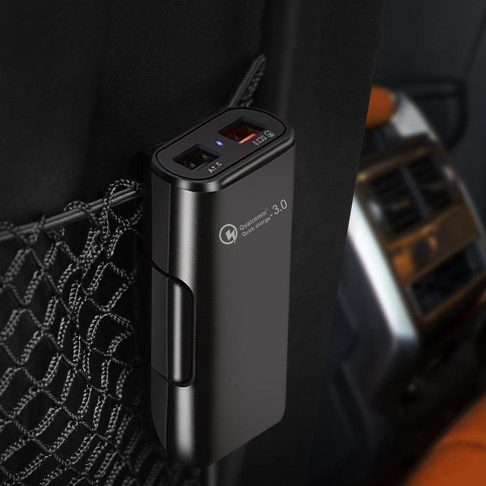 Universal 4 Ports USB Car Charger Front Back Seat QC 3.0 Charging with 1.8m Extension Cord