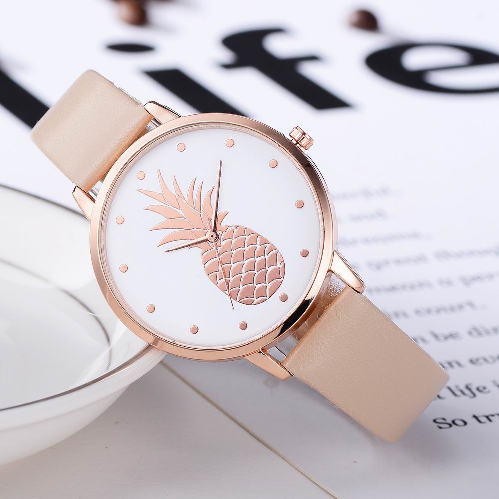 Fanteeda FD123 Women Pineapple Dial Leather Band Quartz Wrist Watch