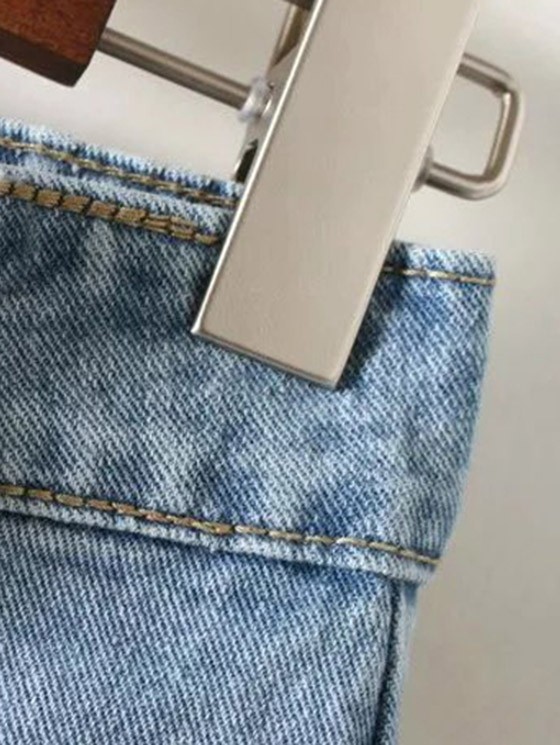 Button Up Frayed Hem Denim Skirt