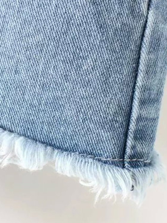 Button Up Frayed Hem Denim Skirt