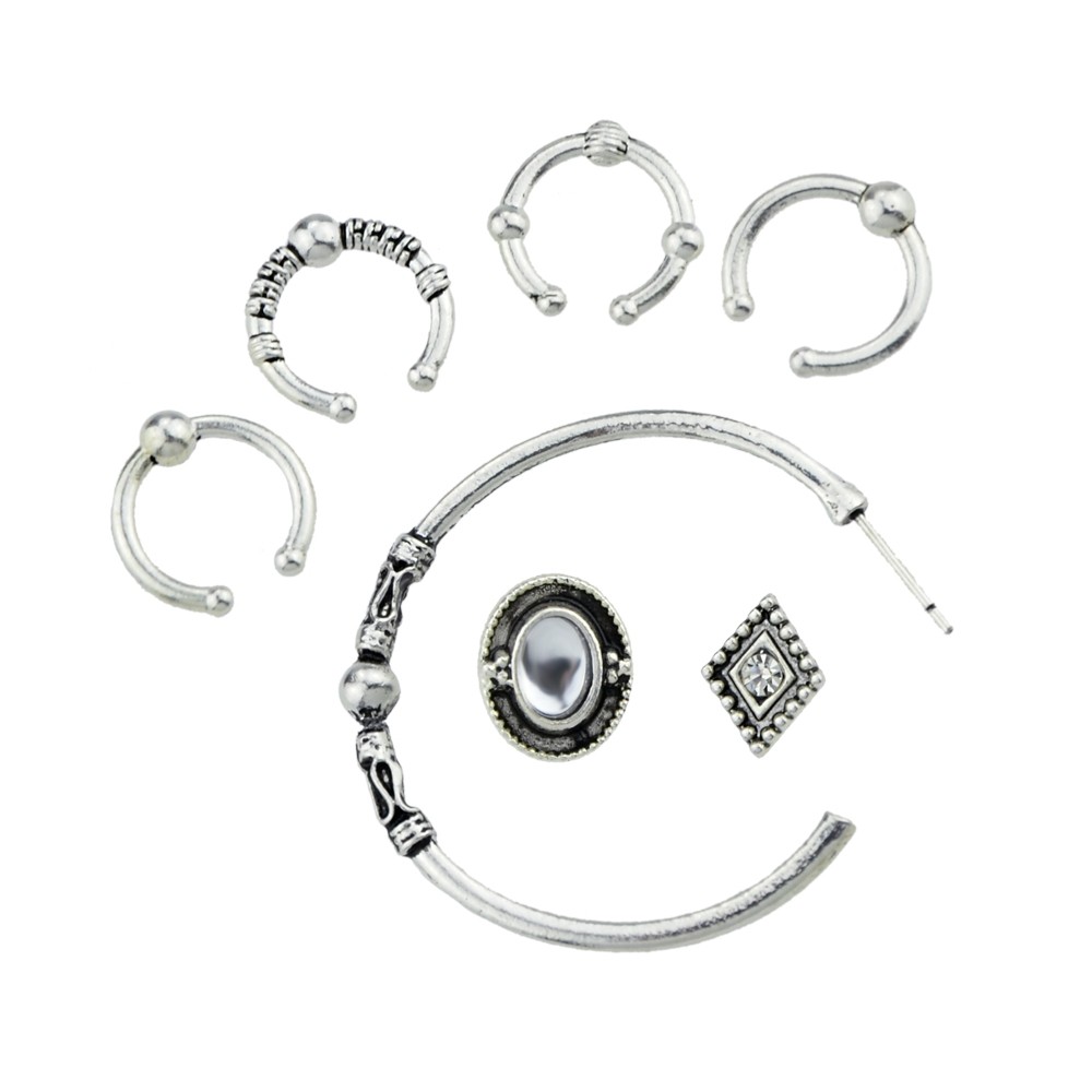 Antique Silver Color Ear Cuff Hoop Earrings 7Pcs/Set