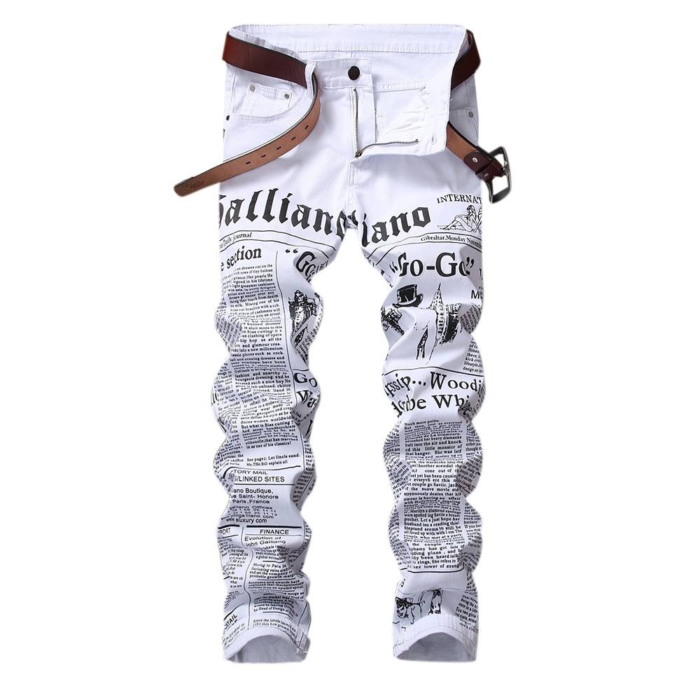 Journal Print Zip Fly Jeans
