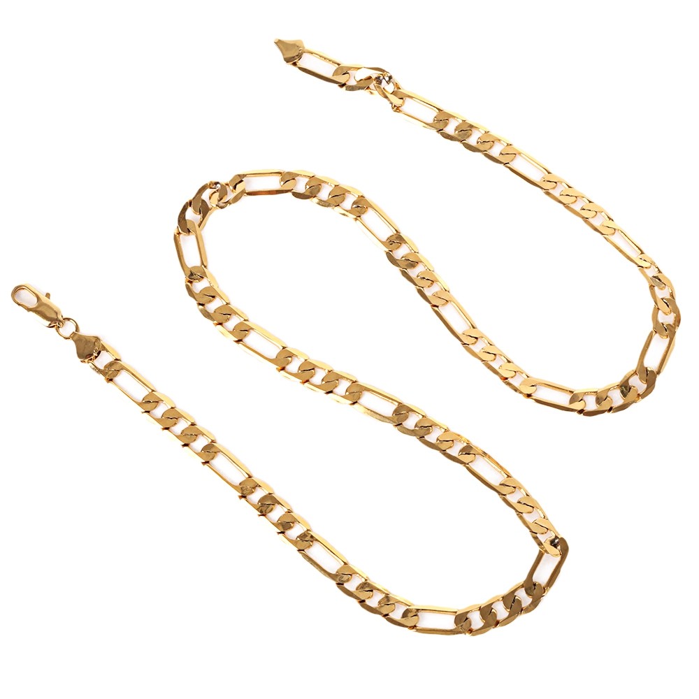 Stylish Accessory 8mm 24K Plated Gold Color Figaro Chain Necklace for Men