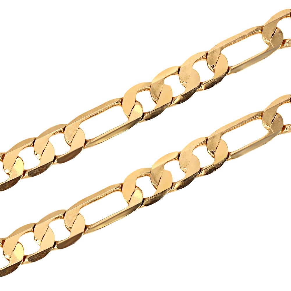 Stylish Accessory 8mm 24K Plated Gold Color Figaro Chain Necklace for Men