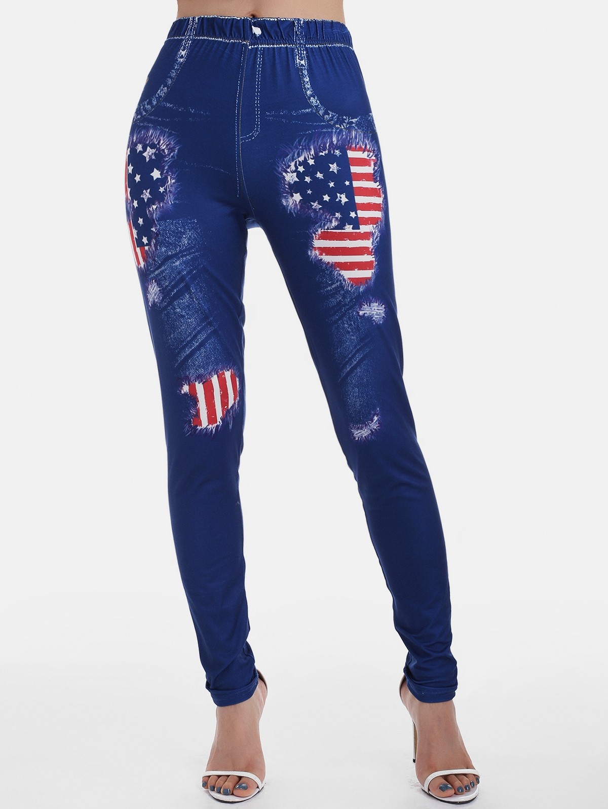 Patriotic American Flag Print High Waisted Jeggings