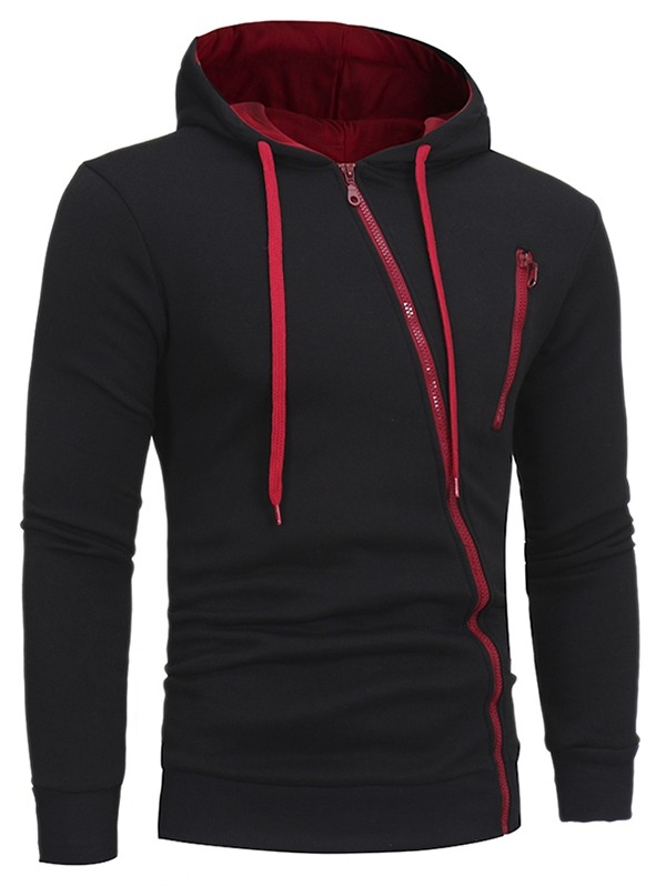 Diagonal Zipper Men's Casual Slim Hooded Cardigan Sweater