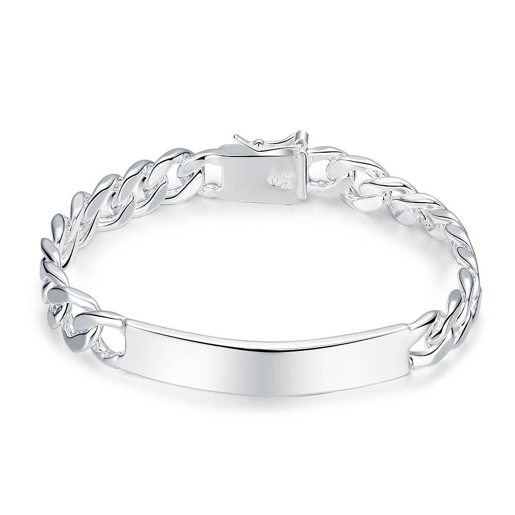 Men'S Geometric Silver Cable Chain Bracelet