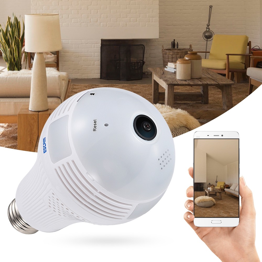 ESCAM QP136 960P WiFi IP Bulb Camera 360 Degree Panoramic H.264 Infrared Indoor Remote Control Motion Detection