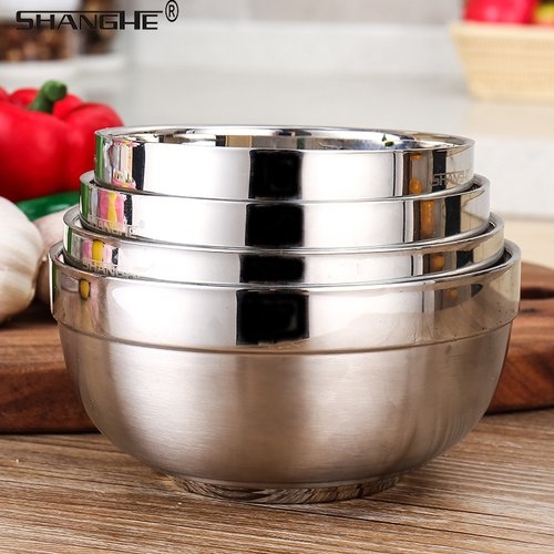 Kitchen 304 stainless steel bowl soup bowl Steamed Rice double insulated bowl