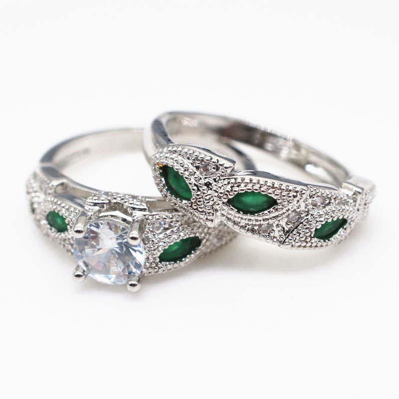 New Design 2pc/Set White Gold Fiilled Flower Leaf Round Rings Creative Ring