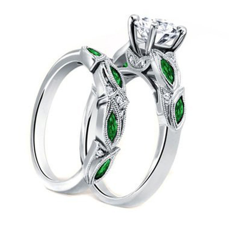 New Design 2pc/Set White Gold Fiilled Flower Leaf Round Rings Creative Ring