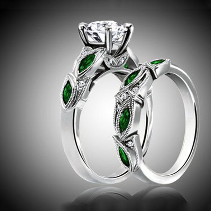 New Design 2pc/Set White Gold Fiilled Flower Leaf Round Rings Creative Ring