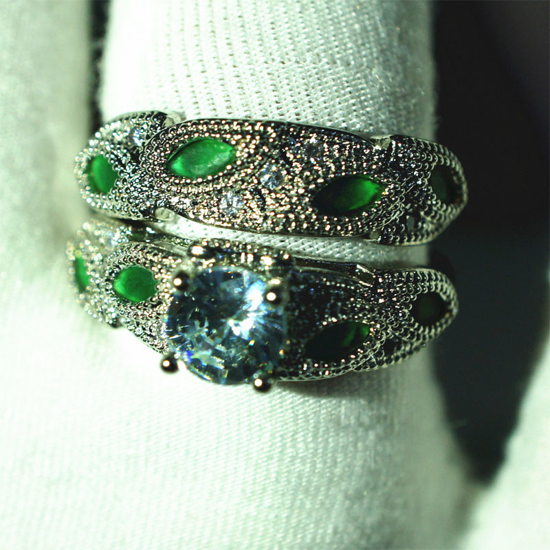 New Design 2pc/Set White Gold Fiilled Flower Leaf Round Rings Creative Ring