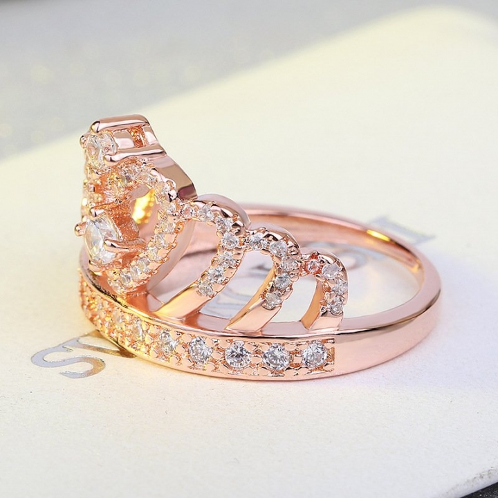 Rose Gold Princess Tiara Heart Crown Cubic Zirconia Ring
