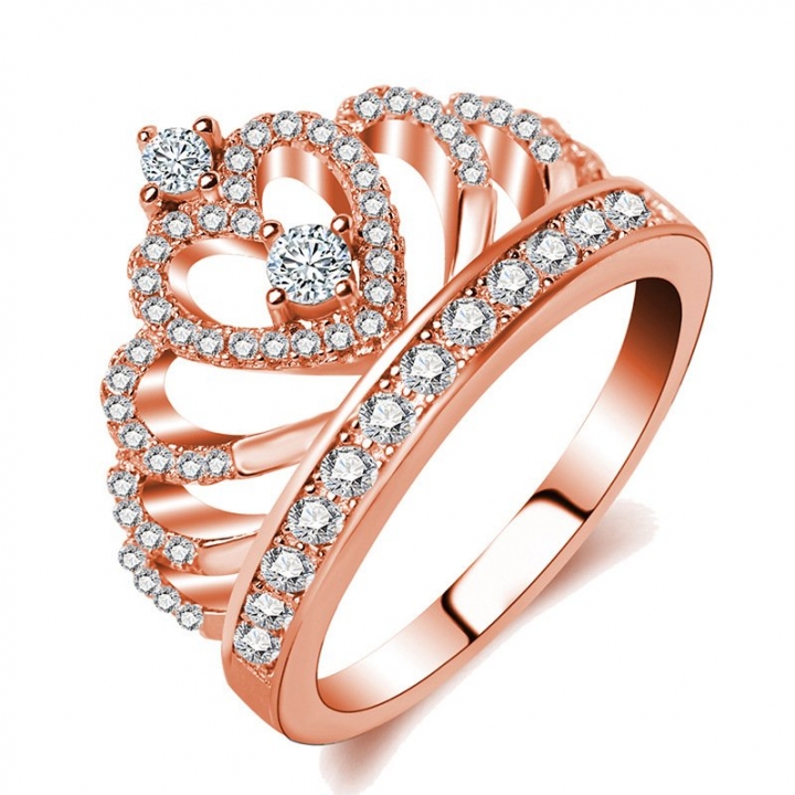 Rose Gold Princess Tiara Heart Crown Cubic Zirconia Ring