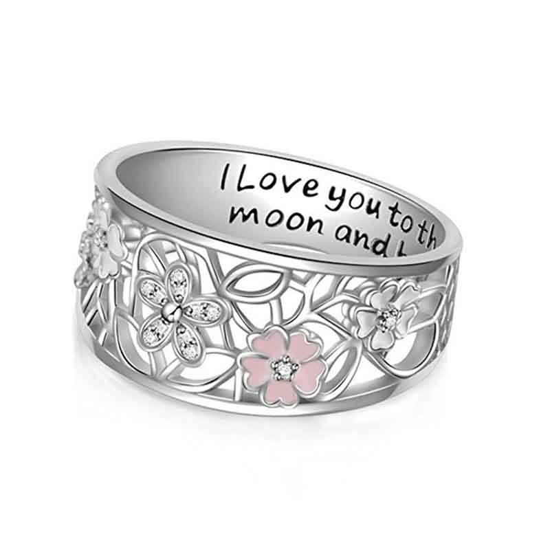 Exquisite Womens White Gold Plated Floral Rings  Cherry Blossom Clover Poetic Eternity Ring