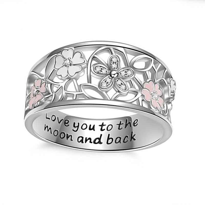 Exquisite Womens White Gold Plated Floral Rings  Cherry Blossom Clover Poetic Eternity Ring