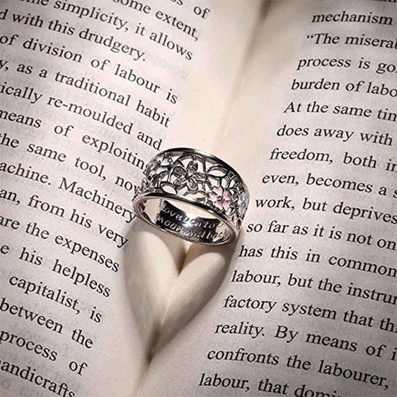 Exquisite Womens White Gold Plated Floral Rings  Cherry Blossom Clover Poetic Eternity Ring
