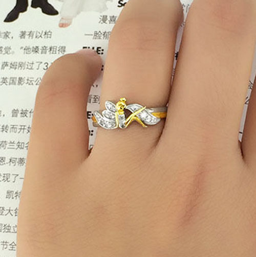 Girls Cute Crystal Ring Flower Fairy Nymph Princess Angel Finger Ring Jewelry Gift for Sweat Girl