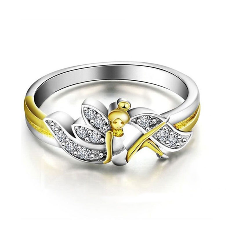 Girls Cute Crystal Ring Flower Fairy Nymph Princess Angel Finger Ring Jewelry Gift for Sweat Girl