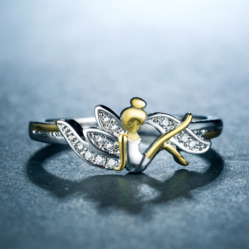 Girls Cute Crystal Ring Flower Fairy Nymph Princess Angel Finger Ring Jewelry Gift for Sweat Girl